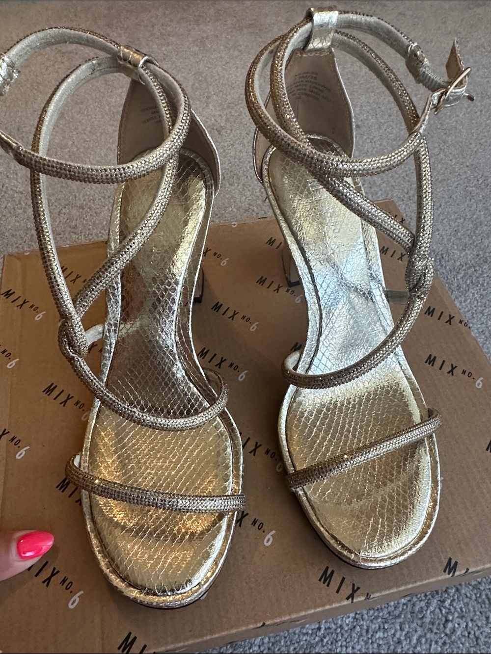 Mix No. 6 Metallic Gold Strappy Block Heels